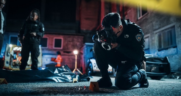 Homicide crime scene in the city