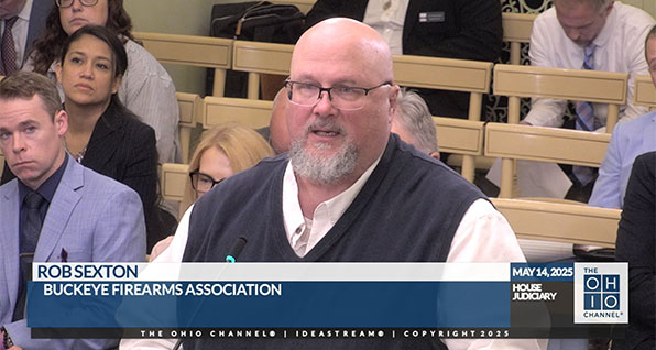 Buckeye Firearms Association legislative-affairs director Rob Sexton testifies before the Ohio House Judiciary Committee on May 14 in favor of House Bill 5.
