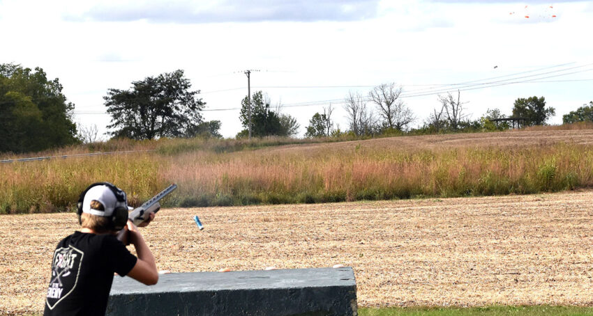 Freshman shooter Connor McBee breaks a target.